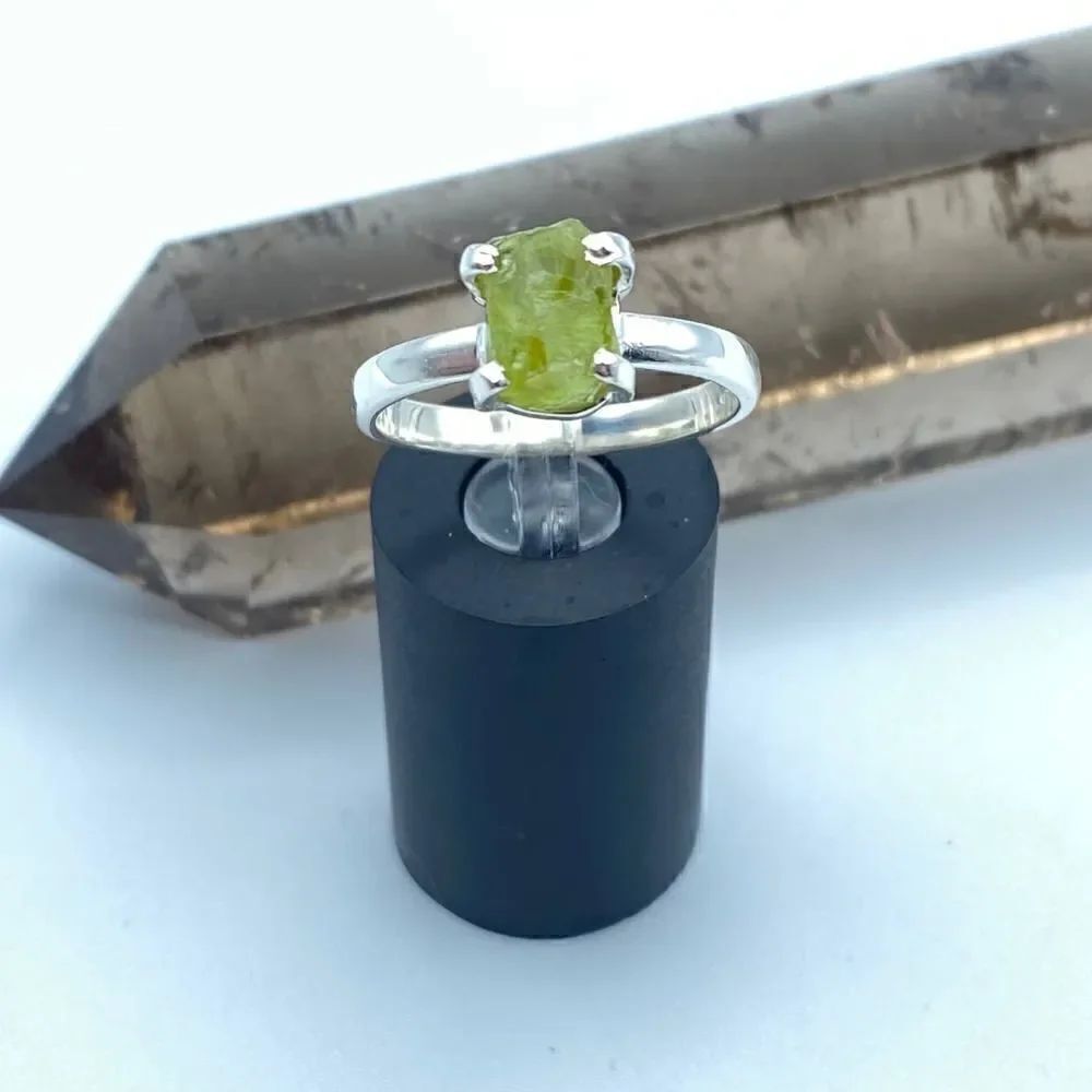 Natural Rough Green Apatite Rough Sterling Silver Ring